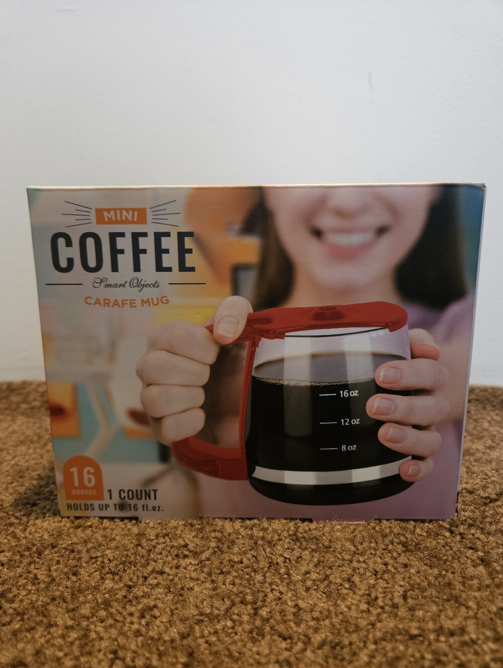Mini Coffee Carafe Mug 16 oz Glass Coffee Cup w/ Red Lid